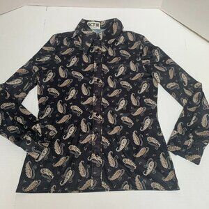 Vintage Act III Womens Long Sleeve Black and Brown Paisley Print Blouse Medium